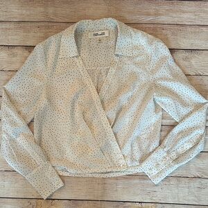 Diane Von Furstenberg White Polka Dot Silk Blouse Size 2
